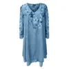 Casual Dresses Spring and Summer Women V Neck Three Quarter Sleeved Chiffon Print Double Layer Dress for Retro Floral