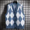 Heren Vesten Gebreide Trui Mannelijke Vest Argyle Kleding Plaid Mouwloos Vest Blauw Sweatshirts Hoge Kwaliteit In X