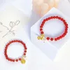 Link Bracelets Gifts Moon Shaped Chinese Charms Beads Strand Red Agate Bracelet Women Hand Rope Year