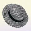 Highgrade Summer Black White Plaid Wide Brim Flat Top Boater Hat Spring Women Grass Braid Sun Hat Party Wedding Formal Cap2743482