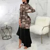 Casual Dresses Printed Design Dress Elegant Fishtail Hem Maxi With V Neck Flower Pattern For Women Three Quarter Sleeve Sheath Evening