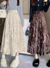 Skirts Women 2024 Summer Fashion Gold Velvet Loose Skirt Female Long Big Swing Ladies High Waist Casual Pleated M07