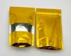 100pcs Stand up Glossy Gold Window Zip Lock Bag Resealable Golden Heat Sealing Sugar Kitechen Supplies Ground Coffee Corn Snack Display BJ