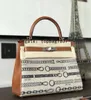 Borsa tote di design 28 cm 10A qualità specchio marrone totale Borsa in pelle con giunture in tessuto fatto a mano Stampa a catena Stile cowboy stile speciale personalizzato con scatola