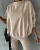 Kvinnors tvåbitar byxor o-hals Plain Casual Top Sweatpants Set Personlighet Europa och Amerika Fashion Women's Clothing 2024 Daily Daily