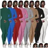 Kobiety Jumpsuits Rompers Kobiet Knit Jumpsuits Projektantka 2023 Slim y haft szczęściarz litery zamek błyskawiczne żebra z długich rękawów Sport dhgi7