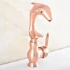 Bathroom Sink Faucets Antique Red Copper Single Handles Dolphin Style Basin Faucet Swivel Spout Mixer Tap Tsf849