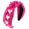 Bandana para mulheres vermelho rosa coração atado headband jóias strass cristal amplo nó hairband dia dos namorados cabelo 240119