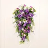 Fleurs décoratives artificielles à l'envers Couronne de printemps Floral Drop Swag Naturel Multicolore Réaliste Tissu de Soie Tenture Murale Larme