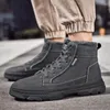 Boots skor för män 2024 Fashion Lace Up Men's Winter Round Toe Solid Flock Plush Warm Platform Water Proof Short Barrel