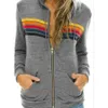 Women's Hoodies & Sweatshirts Women Fashion Hoodie Oversized Rainbow Stripe Long Sleeve Sweatshirt Zipper Pocket Coat Jacket Spring Casual 18