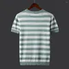 T-shirts pour hommes 2024 Mode d'été O-Cou T-shirt tricoté Chemise Slim Hommes Rayé Streetwear Casual Tops Tees Vêtements confortables L45