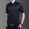 Men's Casual Shirts Summer Short Sleeve Men Fashion Slim Dress Shirt Mens Solid White Black Blouse Single Breasted Man