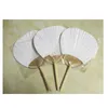 100 stks/partij Snelle Bezorging Witte Ronde Hand Fans met Bamboe Frame en Handvat Bruiloft Gunsten Geschenken Paddle Papier Fan BJ