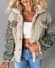 Vestes Femmes Femmes Turn-Down Collier Sequin Patch Teddy Veste Femme Casual Manteau à manches longues Streetwear Lady Tenues