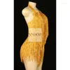 Stage Wear Luccicanti Strass Frange Body Donna Nightclub Party Outfit Costume da ballo Body intero da performance sexy