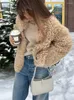 Jaquetas femininas Mulheres Sólidos Fleece Plush Fluffy Jacket Inverno Manga Longa Único Breasted Stand Collar Casacos Feminino Moda Grosso Lã Quente