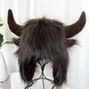 Berets Strange Cow Horn Gehörschutz Hut Wolle Nachahmung Haar Winter Kreativ