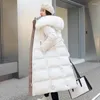 Kvinnors dike rockar Long Parker Coat Jacket 2024 Kvinnor Autumn Winter Thick Warm Woven Block Trend Hooded White Black Korean Parkas