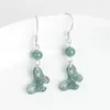 Dangle Earrings Natural A-grade Jade Blue Water Bow Jadeite S925 Silver Inlaid Ancient Style Women's Gifts Jewelry Drop