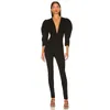 Dames Jumpsuits Bandage Jumpsuit met bladerdeegmouwen Dames Zomer Zwart Effen Diepe V-hals Potloodbroek Sexy Elegante Feestoutfits uit één stuk