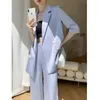 Kvinnors tvåstycksbyxor 2024 Summer Spring Women Solid Color Blazer Suits Loose Long Set Elegant Slim Office Wear Ladies Two-Piece Set M65