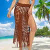 Wear Sexy Maxi Sarong Swimwear Fish Net Tassel Hem Swimsuit Wrap Sheer Skirt Soft Crochet Summer Skirt Cover Up Split for Women
