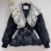 Women's Trench Coats Sweet Style Button Lace Doll Collar Winter Women Down Cotton Jacket Belt Slimming Warm Parkas