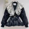 Trenchs de femmes manteaux doux style bouton dentelle col de poupée hiver femmes vers le bas coton veste ceinture minceur chaud parkas