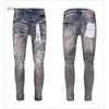 Designer roxo jeans para homens e mulheres jeans caminhadas calça rasgado hip hop high street marca de moda para hombre motocicleta bordado perto 2375