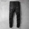 Jeans homme Bandanna Paisley imprimé Patchwork jean extensible Streetwear pantalon crayon en Denim noir pantalon Slim déchiré L240119