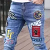 Jeans masculinos novos jeans fino streetwear 90s hip hop magro designer gráfico roupas originais cowboy casual estiramento bordado calças para menl240119