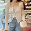 Women's Jackets 2024 Fashion Gentle Style Two Piece Lace Edge Collar Halter Button Cardigan Knit Top Official Store Ropa De Mujer