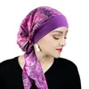 Vrouwen Satijn Gedrukt Tulband Hoed Stretch Breedgerande Slaapmuts Mode Pre-tie Tulband Wrap Head Cap Casual Durag Piraat hoed