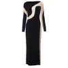 Casual Dresses Fashion Sexy Women Mesh Patchwork Long Dress Sleeve BodyCon Party Nightclub Lady Pullover Maxi Celebrity