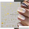 Stickers Decals 1Pcs 3D Laser Heart Letter Nail Sticker Art Decoration Flower Star Accessories Decal Supplies Parts Drop Delivery Dh42O