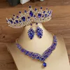 Hair Clips Baroque Crystal Water Drop Bridal Jewelry Sets Rhinestone Tiaras Crown Necklace Earring For Bride Women Wedding Set Gift