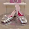 Zapatos de vestir Punta cuadrada Zapatillas con hebilla de diamantes de imitación Sandalias de tacón de bloque de diamantes Uso diario en banquetes Bombas Mujeres de gran tamaño