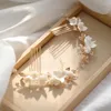 Hair Clips Ins White Floral Bridal Comb Wedding Piece Copper Leaf With Cubic Zirconia Women Jewelry