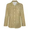 Damenblusen, Gold-Imitat-Metallic-Druck, lässige Bluse, Langarm, goldener Glitzer, coole Damen-Basic-Oversize-Hemd-Tops, Geburtstagsgeschenk