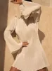 캐주얼 드레스 여성 우아한 긴 슬리브 스트리트웨어 그린 가을 미니 드레스 2024 가을 의상
