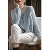 Blusas de mujer Cárdigan de punto estilo perezoso para mujer 2024 Mohair Hollow Out Sweater Jacket