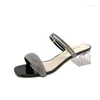 Terlik Kadın Yaz Ayakkabıları Topuklu Katırlar Glitter Slaytlar Düşük Pantofle Yüksek Jöle 2024 Roma Kumaş Kauçuk Kristal PU Hoof SL