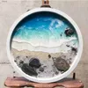 芸術と工芸品のガラス像の絶妙な青い海の砂海岸ビーチの風景の装飾品の工芸ビーチの波装飾家の装飾ホットセールYQ240119