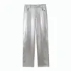 Pantaloni da donna in ecopelle satinata per donna a vita alta Pantaloni da donna argento eleganti autunno inverno larghi casual larghi