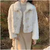 Frauen Pelz Faux Synthetische Damen Weiß Fuchs Mantel Mode Süße Kurze Dicke Warme Elegante Vintage Jacke Mäntel Frauen Mujeres Kaninchen Drop Dh5Vu