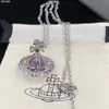 Viviance Purple Planet Gradient Purple Diamond UFO Saturn Necklace Fashion Versatile Collar Chain Designer Jeweler Westwood For Woman High Quality Holiday Presents