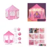 Other Children Furniture Portable Folding Princess Castle Tent Kids Play Fairy House Tentwarm Led Star Lights Drop Delivery Home Garde Dhizu