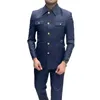 Abiti da uomo Costume Homme Bottoni dorati Safari Uomo 2 pezzi Festa nuziale Sposo Chiusura Colletto Slim Fit Blazer da lavoro