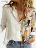 女性用ブラウスシャツS-2xl新しいファッションルーズアニマルキャットフェイスプリント2023女性ホワイトシャツ秋のポロ襟カジュアルプリントカーディガントップ16スタイルYQ240119